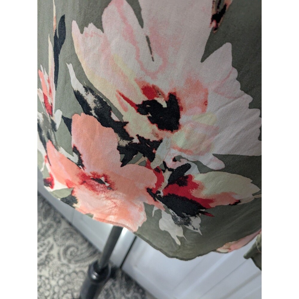 White House Black Market Top Women's S Boho Green Off the Shoulder Floral Blouse - Picture 5 of 11